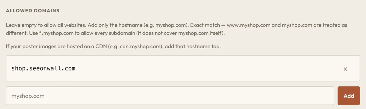 The list with one domain on it. The × next to it removes it.
