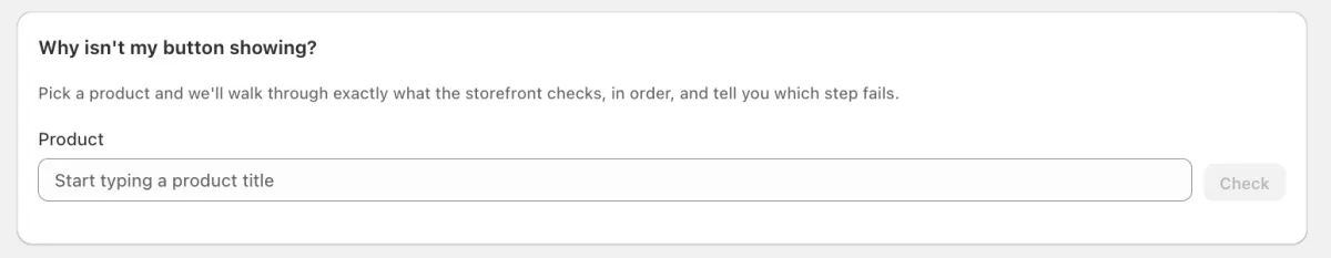 The button check on the Storefront tab. Type a product title, then click Check.