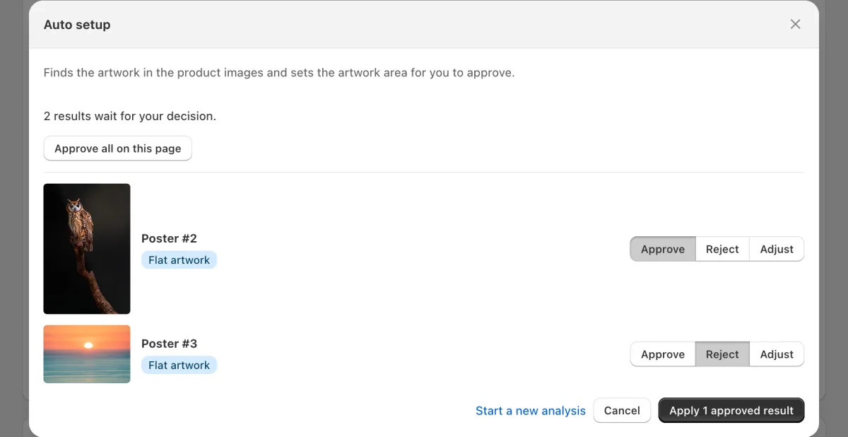 One result is approved and one is rejected. The button applies the approved one.