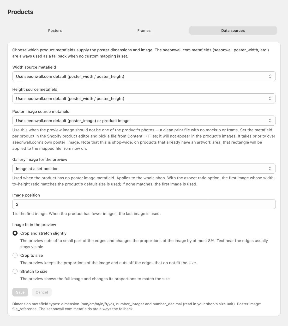 The Data sources tab. Here the preview uses the second photo of each product.