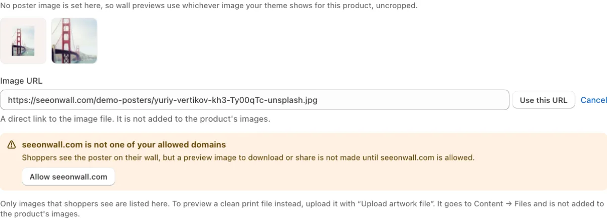 The warning for a domain that is not allowed, with its Allow button.