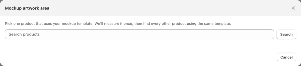 The Mockup artwork area window opens with a product search.