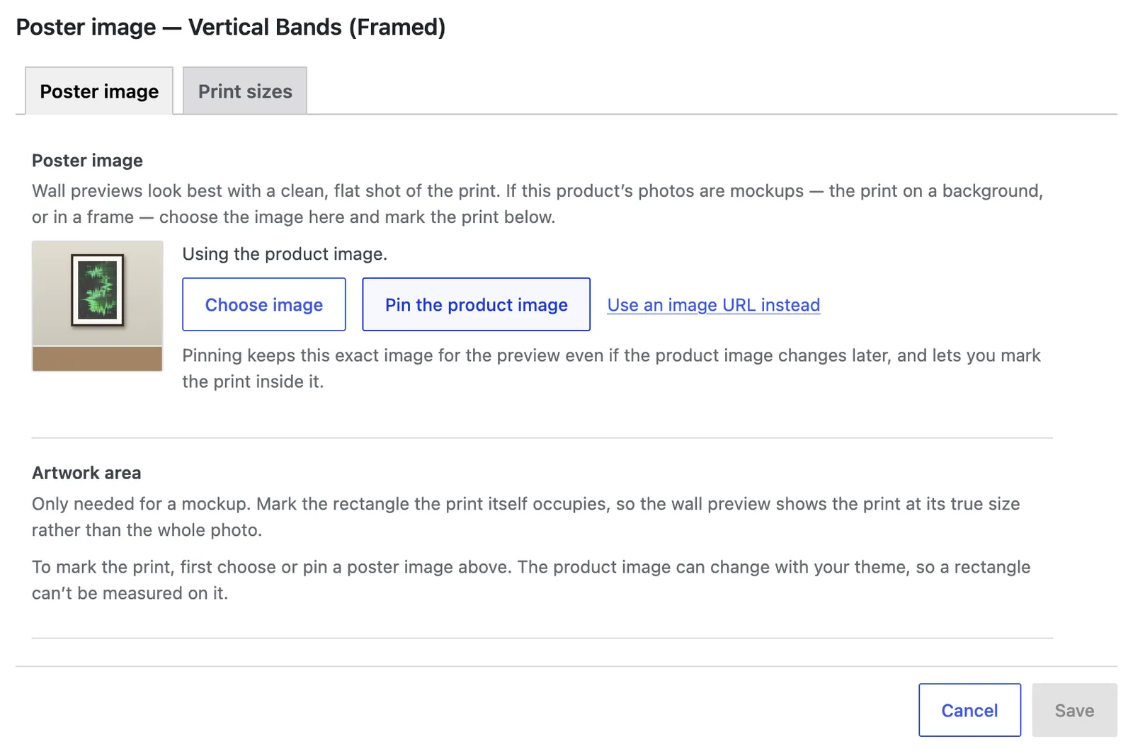 The poster image window before the image is pinned.