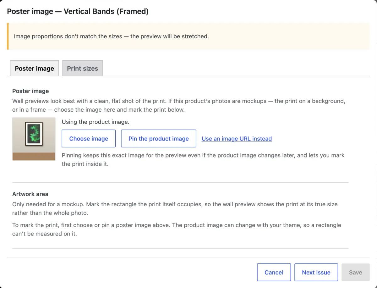 The poster image window. The product uses its product image, which is a mockup.