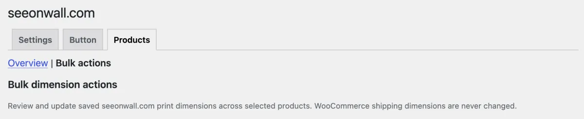 The Bulk actions view of the Products tab.