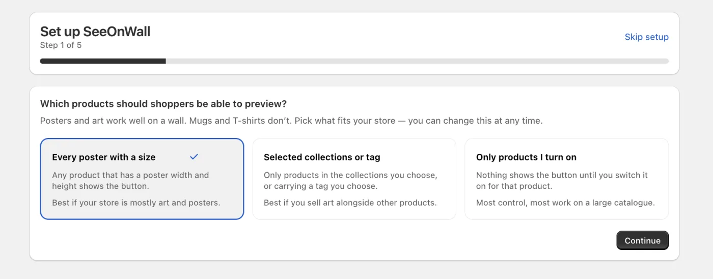 Step 1: three ways to decide which products shoppers can preview.