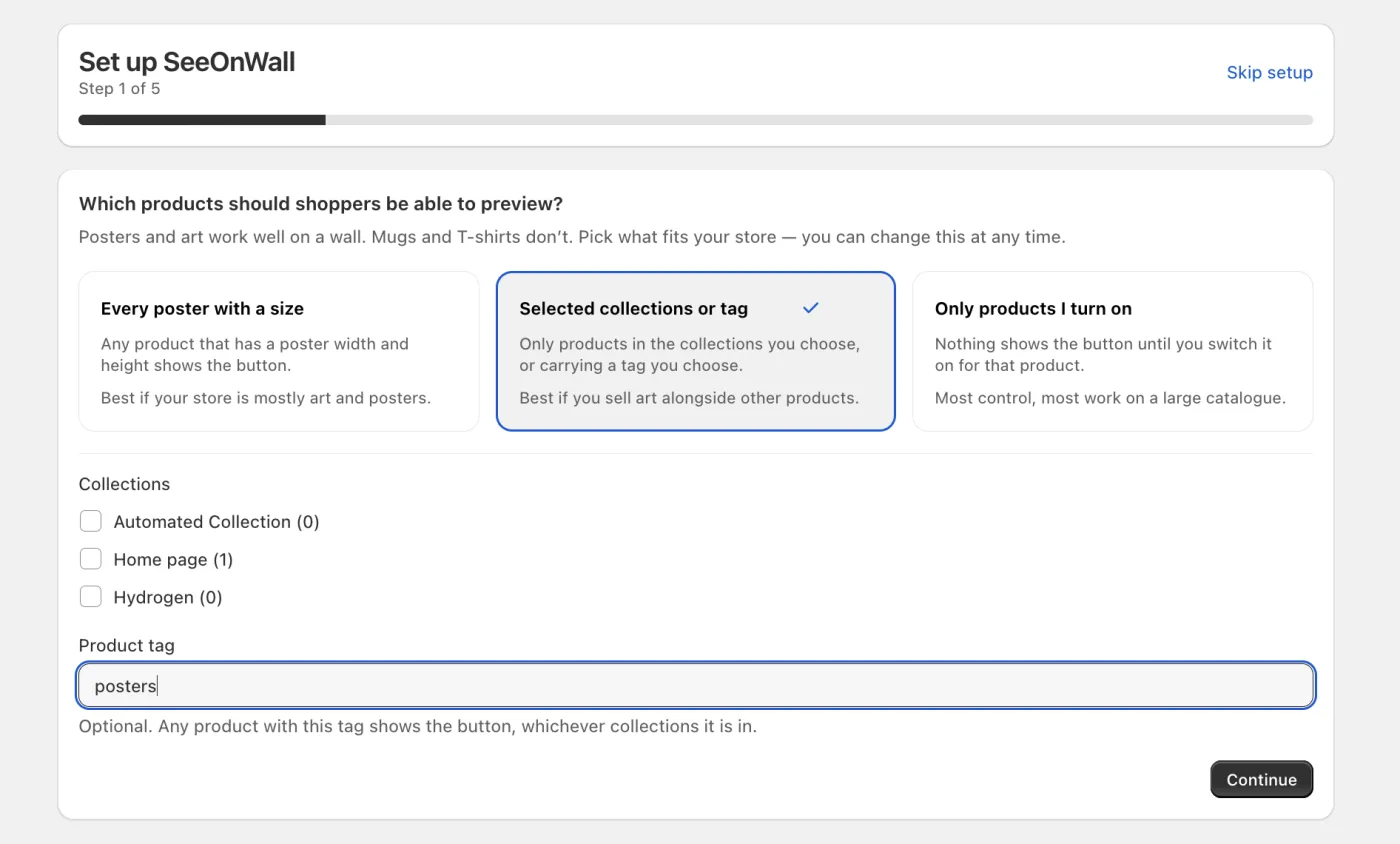 Choosing “Selected collections or tag” reveals your collections and a tag field.