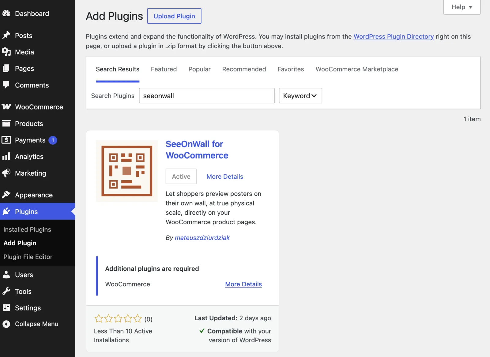Search for SeeOnWall under Plugins → Add Plugin, then install and activate it.